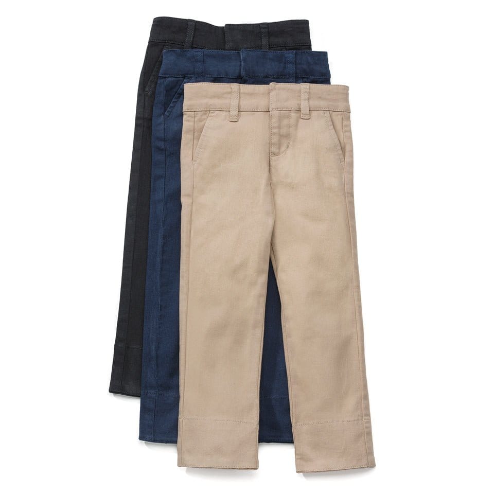 Slim-Fit School Uniform Pants: Adjustable Waist Twill Boys