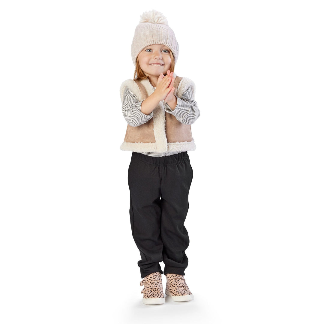 Thin Toddler Girl Wearing Black Slim-Fit Knit Joggers