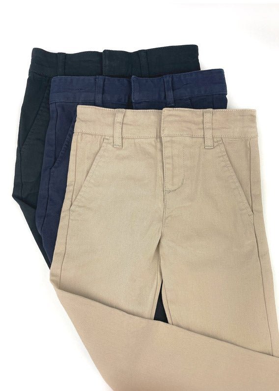Extra Long Slim-Fit Chinos for Boys and Girls: Black, Navy and Tan