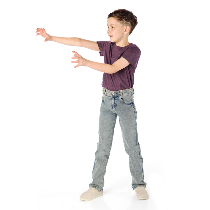 Tall Thin Seven Year Old Boy Wearing Slim-Fit Light Wash Jeans / Pants for Peanuts