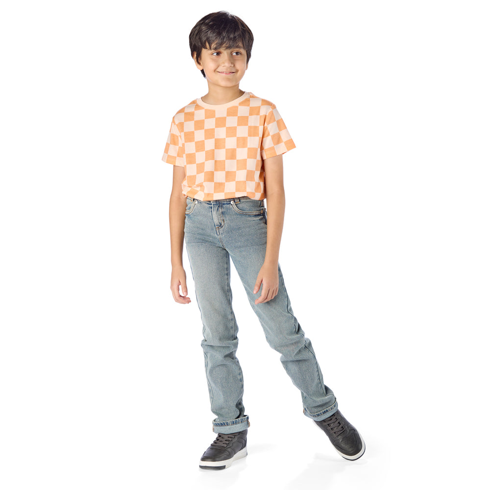 Tall Slim Boy Wearing Slim-Fit Light Wash Jeans / Pants for Peanuts