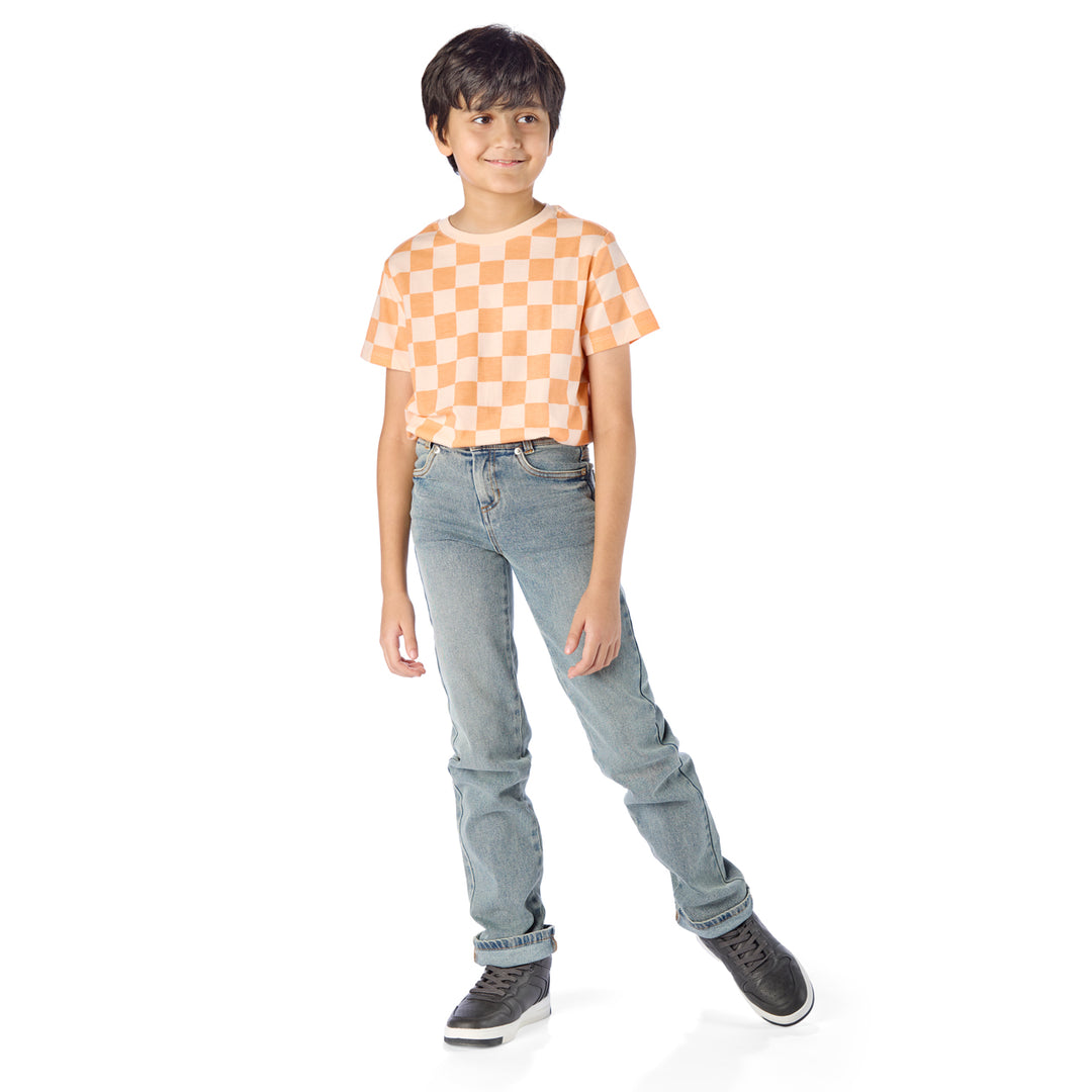 Tall Slim Boy Wearing Slim-Fit Light Wash Jeans / Pants for Peanuts
