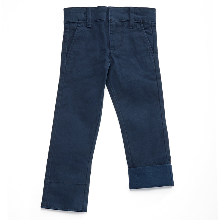 Navy Kids Slim-Fit School Uniform Pants with Adjustable Waist in Navy Blue