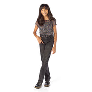 Tall Thin Girl Wearing Slim-Fit Extra Long Tall Black Jeans / Pants for Peanuts