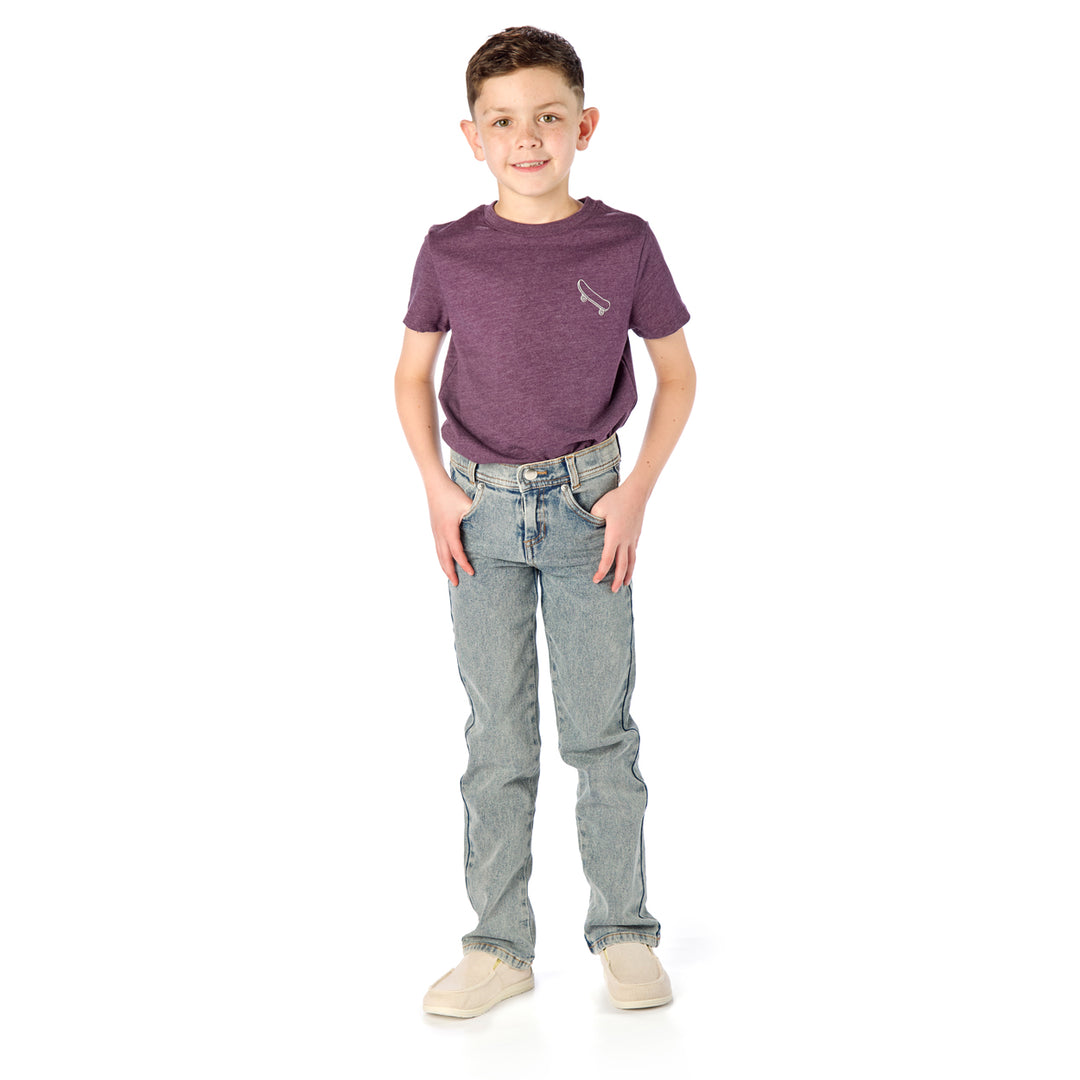 Tall Slim 7 Year Old Child Wearing Slim-Fit Light Wash Jeans / Pants for Peanuts