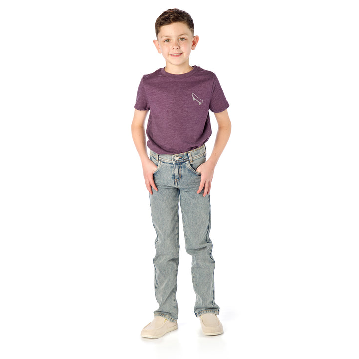 Tall Slim 7 Year Old Child Wearing Slim-Fit Light Wash Jeans / Pants for Peanuts
