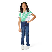 Tall & Thin Tween Girl Wearing Slim-Fit Adjustable Waist Denim Jeans / Pants for Peanuts
