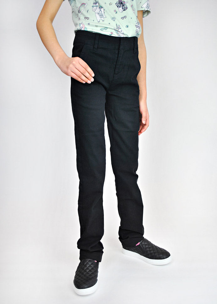Extra long slim-fit kids black twill school uniform dress pants | Pants for Peanuts