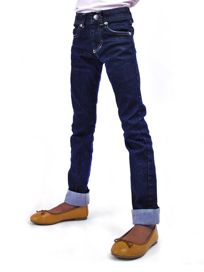 Close Up of Kids Slim-Fit Jeans with Cuff for Added Length