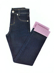 Little Girls Slim-Fit Jeans with Adjustable Waist and Length with Pink Cuff